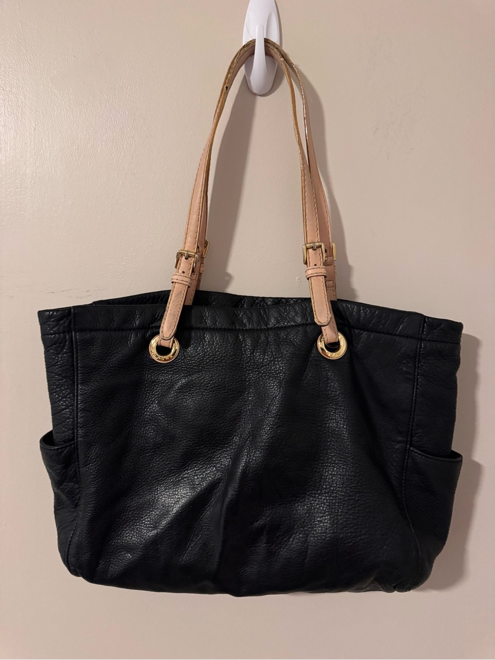Michael Kors Jet Set Black Leather Tote Bag Retro 2000s Shoulder Purse